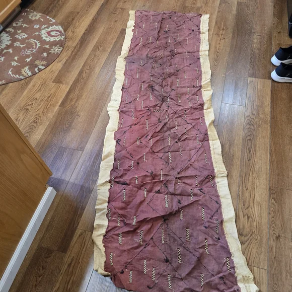 Embroidered Burgundy and Beige Table Runner Or Fabric For Project - Picture 2 of 5